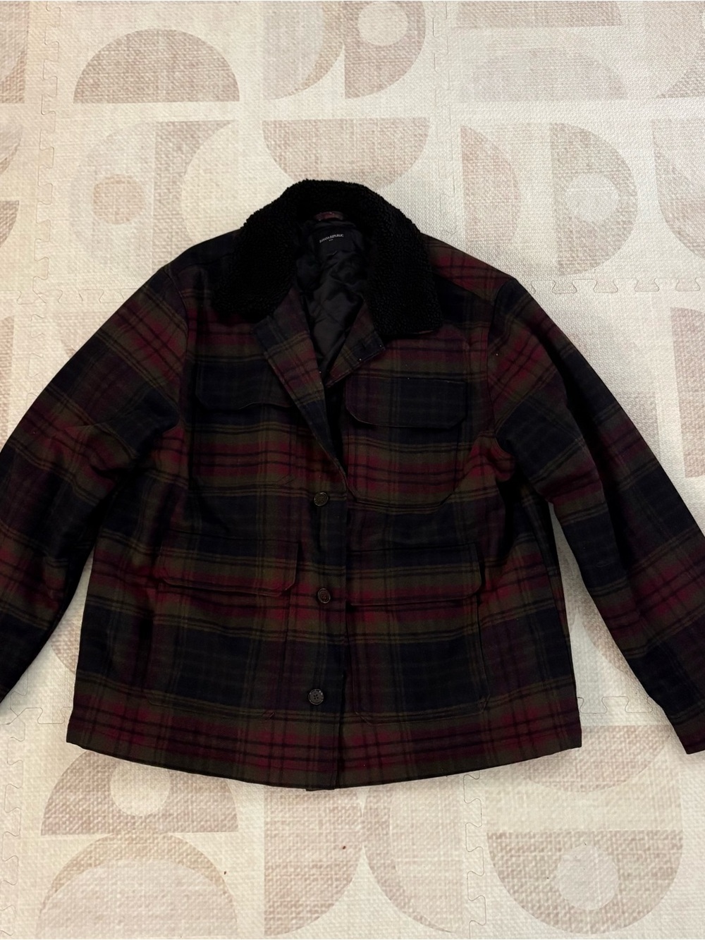 Banana Republic Plaid Utility Jacket in Dark Red and Black